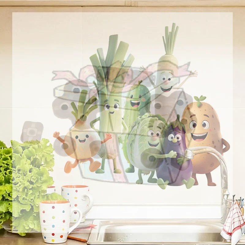 【CC】Emotionally Expressive Vegetable Wall Stickers For Home Decor PVC Self-Adhesive Kitchen Background Decor