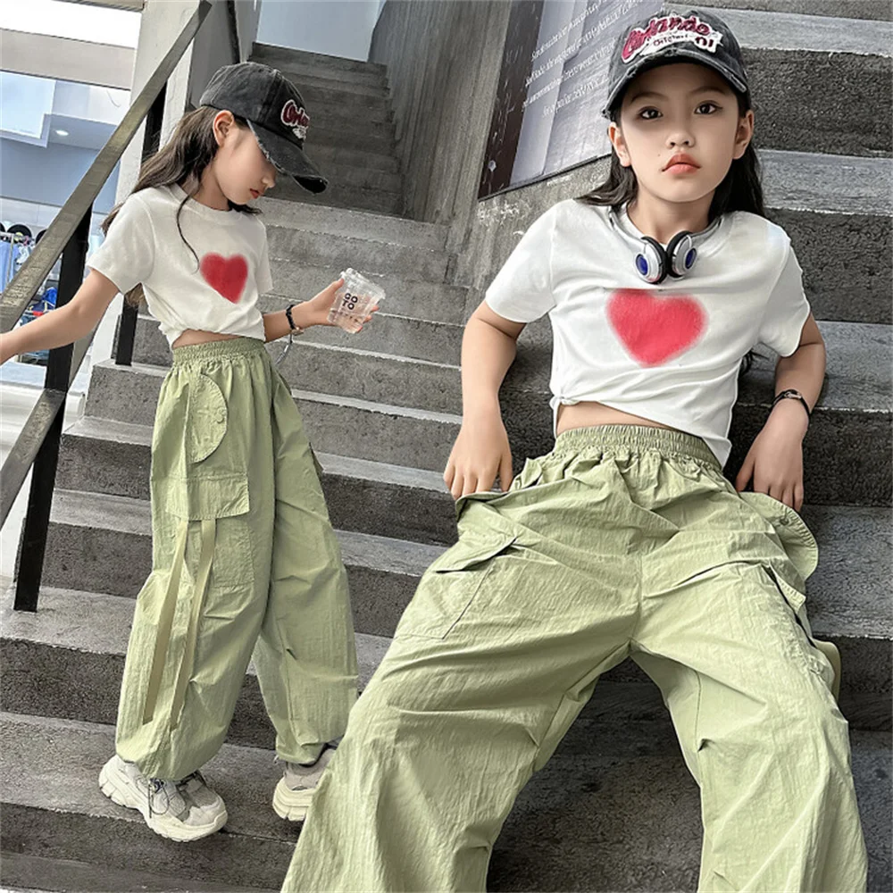 

Летние Молодежные уличные танцевальные штаны, Детские повседневные брюки-карго для девочек, корейские Широкие штаны