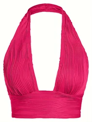 Sexy Crop Tops for Women Deep V Neck Back Cutout Sleeveless Plunge Racerback Tank Cropped Top