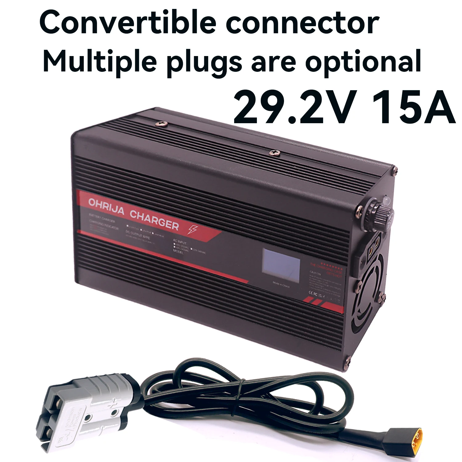 شاحن بطارية 29.2 فولت 15 أمبير شاشة OLED لشاحن بطارية LiFeP04 8 أوتار لديه موصل قابل للتحويل سريع وآمن وذكي