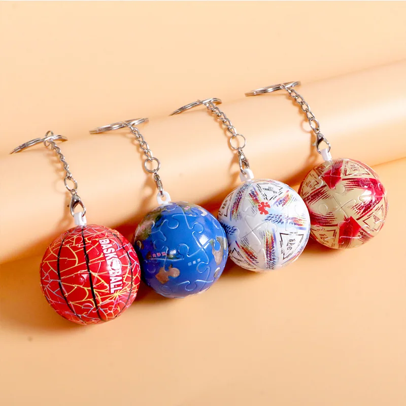 3D Three-dimensional Spherical Jigsaw Puzzle Keychain Pendant Creative 25 Pcs Of Accessories Assembled Basketball Soccer Toys