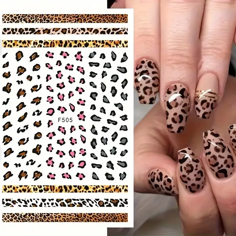 1 paquete de nuevas pegatinas para uñas con estampado de leopardo, suministros para uñas en forma de corazón en blanco y negro, pegatinas para uñas,