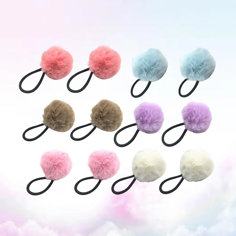 

12 Pcs Hair Ribbons Women Tie Fluffy Ball Girl Band Korean Version Stretch Elastic Bracelet Ponytail Holder Miss