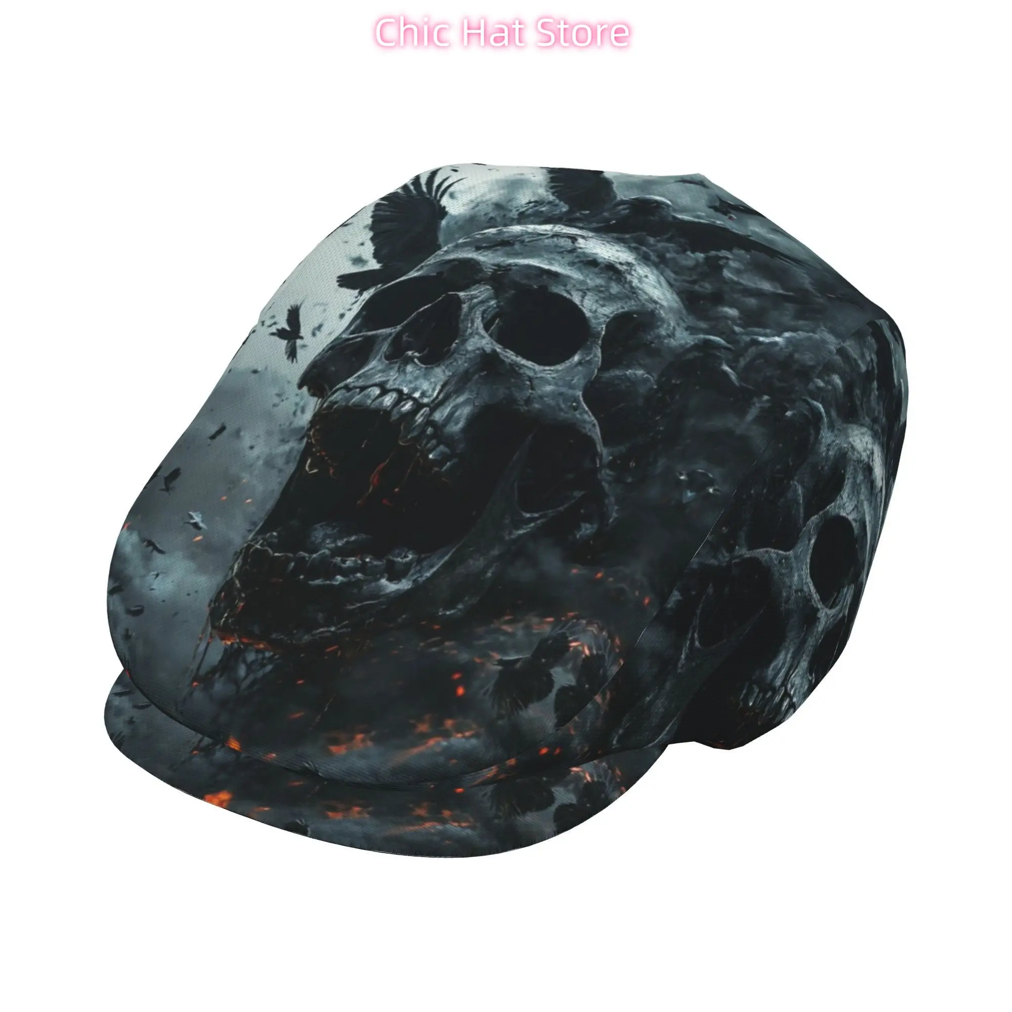 Crow Surrounded Dark Skull 1pc All-over Print Flat-top Hats for Men and Women, Newsboy Caps, Berets, Irish Hats, Driver Caps, Me