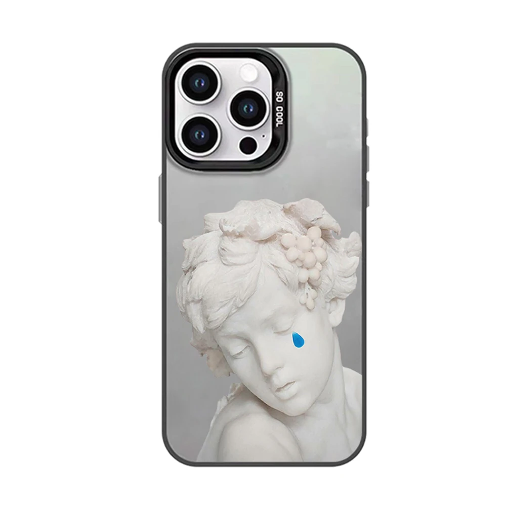 Crying Angel Sculpture Pattern Case for iPhone 15 14 16 Plus 12 13 mini 11 Pro Max XR Impact-Resistant Hard Plastic Matte Cover