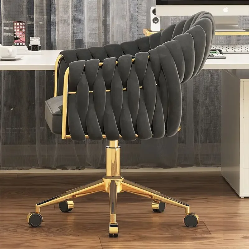 Modern Woven Dining Chair Rotating Lift Stool Simple Bedroom Makeup Vanity Swivel Chair Computer Study Chair Velvet Lounge Chair