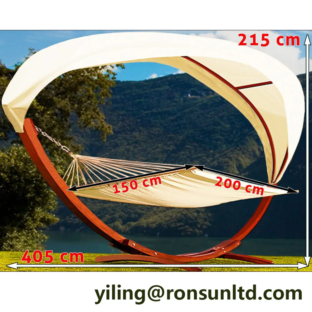 Garden Hammock with Wooden Curved Arc Hammock Stand Comfortable Wood Stand Person Hammock with Roof