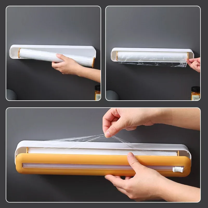 Cling Cutter Film Dispenser 1 Saran Storage Organizer Food Foil Wrap Slider Kitchen 2 Tool In Aluminum