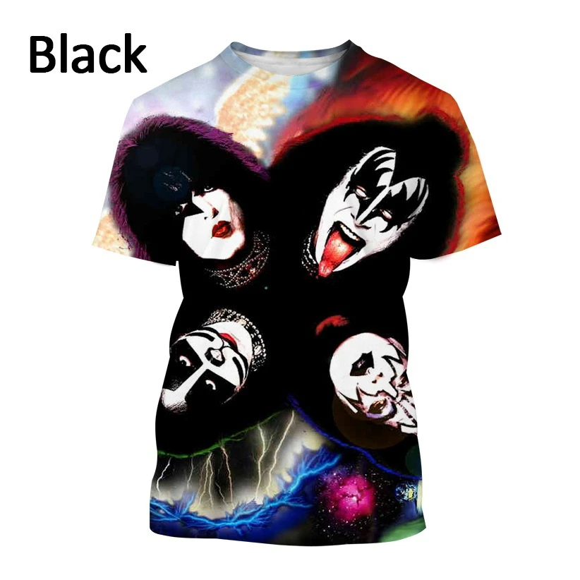 Harajuku Rock KISS Band 3d Print T-shirt Summer New Men\'s Fashion Hip-hop Casual Round Neck Short-sleeved Tees Tops