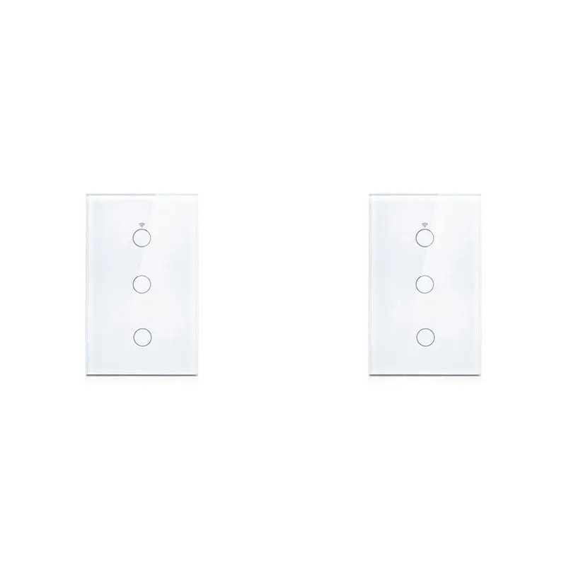 

Premium-2X Tuya US Plug Wifi Smart Wall Switch 3 Gang No Neutral Wire Touch Sensor LED Light Switches Alexa Google White