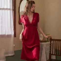 Elegant Lace Sleepwear Homedress Women Nightgown Sexy Nightdress Rayon Bathrobe Nightwear Dressing Gown Summer New Homedress