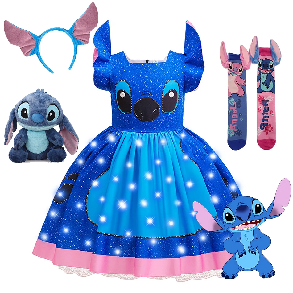 

Платье принцессы для косплея Disney Stitch, карнавальное платье для девочек на Хэллоуин, день рождения, маскарад, детская одежда для выступлений