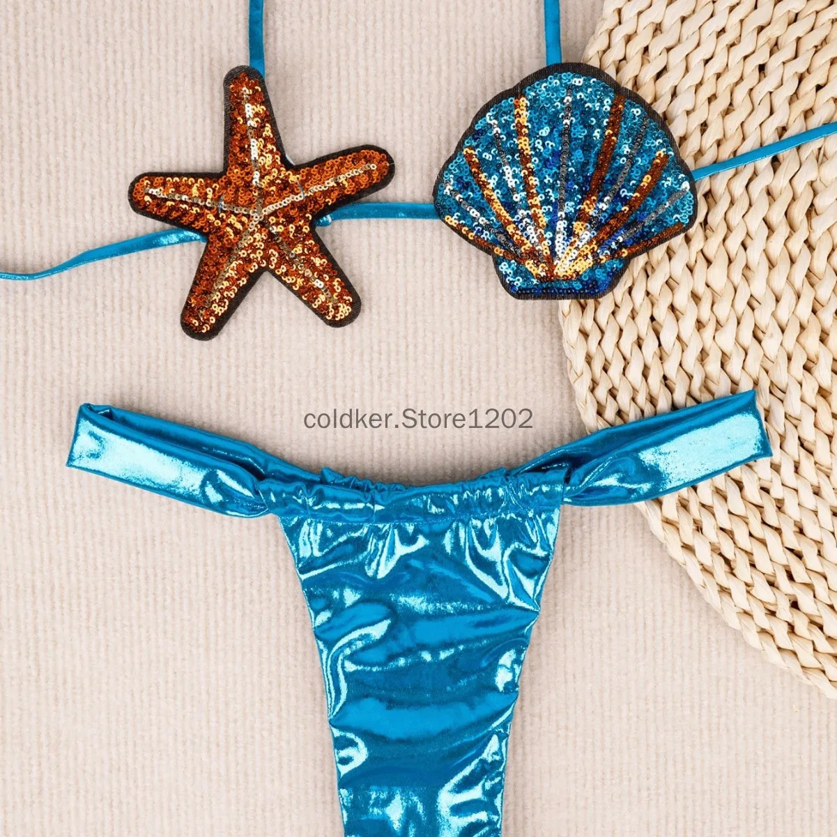 Biquini Women Sexy Low Waisted Bikini Set Shiny Bikini Micro Sexy String Two Pieces Swimsuit Female Starfish Thong Swimwear