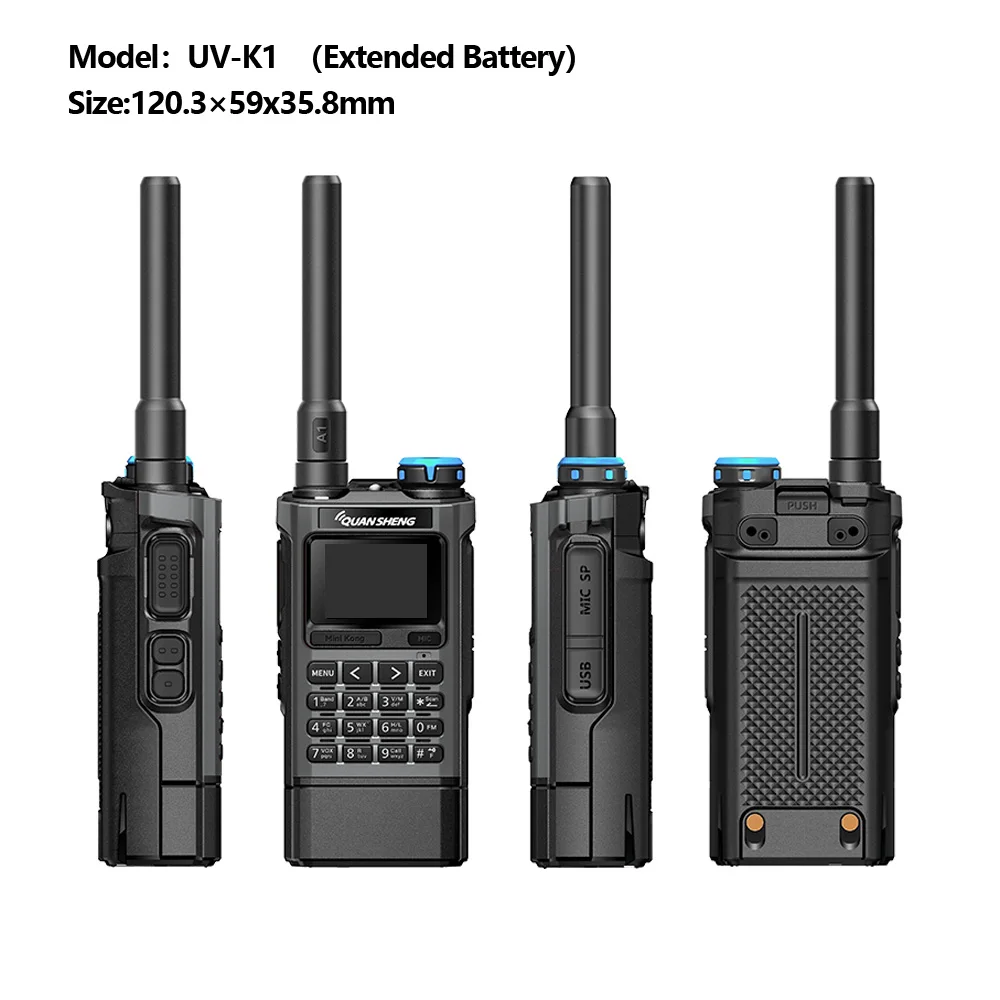 Quansheng Mini Kong UV-K1 50-600MHz Walkie Talkie Daya Tinggi 5W Walkie Talkie Tombol Abu-abu Radio Dua Arah Pemrograman USB