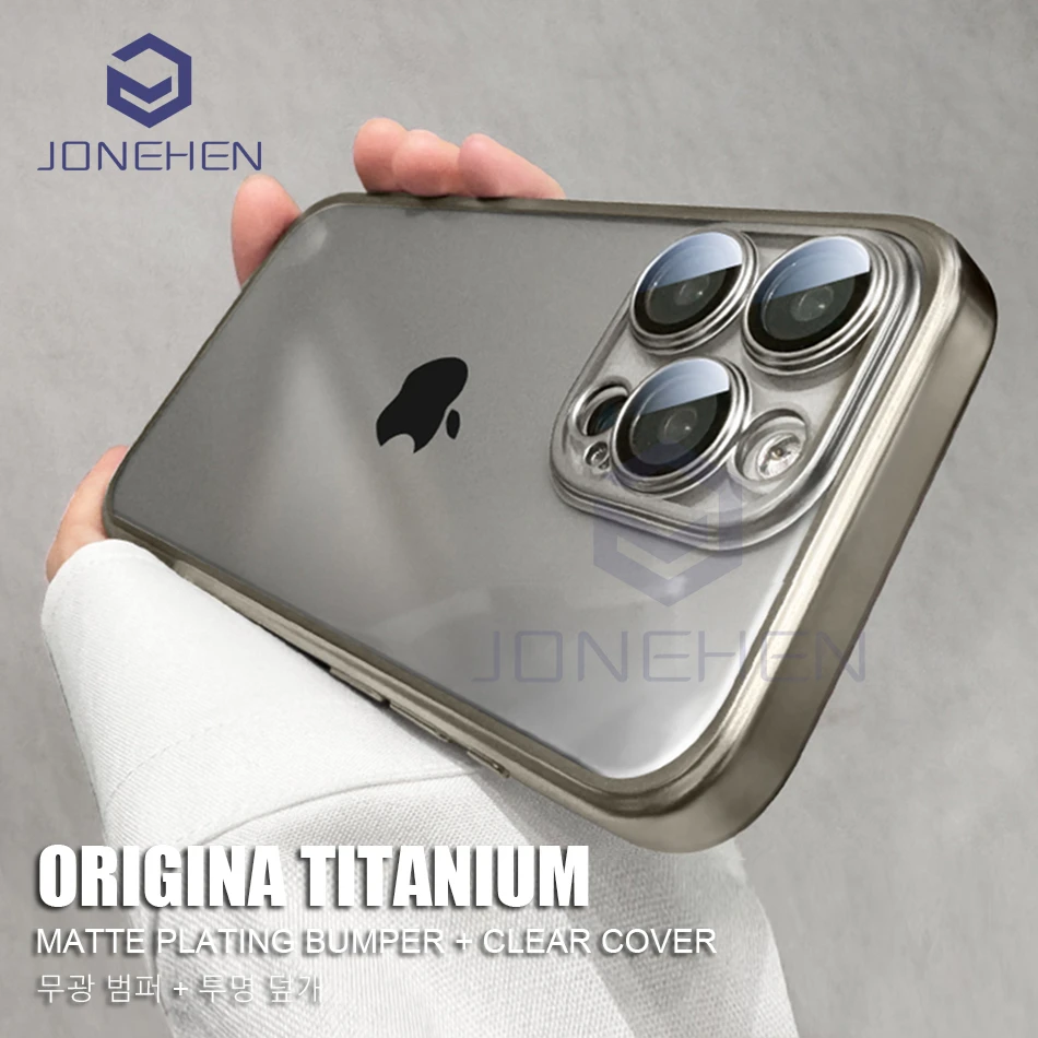 Luxury Plating Clear Case For iPhone 16 Plus 15 11 12 13 14 Pro Max Transparent Titanium Matte Bumper Shockproof Full Lens Cover