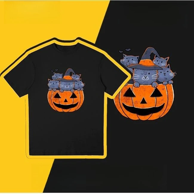 

Футболка с короткими рукавами и принтом кота на Хэллоуин, мужская и женская осенне-зимняя футболка с короткими рукавами, свободный модный топ