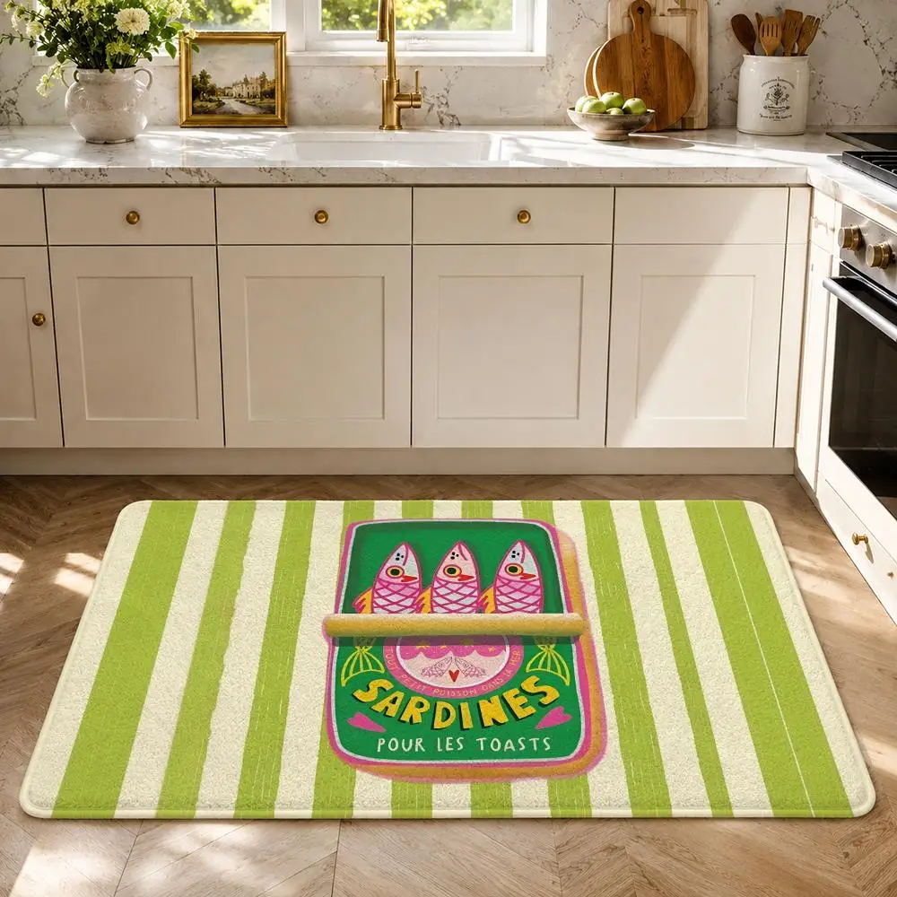 Checkered Sardine Tin Art Floor Mat Flannel Rug Soft Non Slip Washable Door Mat For Bathroom Bedroom Kitchen Home Decor
