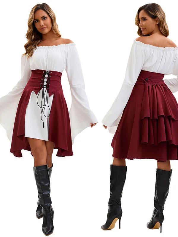 

Retro Medieval Women's Shirt Renaissance Waist-Cinched Long Sleeve Pirate Style Stage Performance Costume Halloween