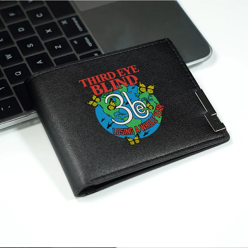 세 번째 눈 블라인드 로고 PU 가죽 지갑 남성용 슬림 디자인 내구성 경량 일상 사용 패션 액세서리