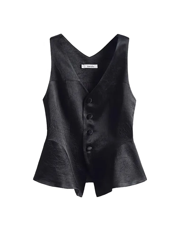 

andong Qiingdao High-End Silk Women's Vest Slim Fit Summer Waist-Cinching Luxury oulder Pad V-Ne Color Commute