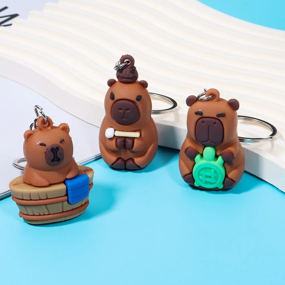 Adorkable PVC Capybara Key Ring Turtle Waterproof Cartoon Keychain Mental Lightweight Animal Pendant Backpack