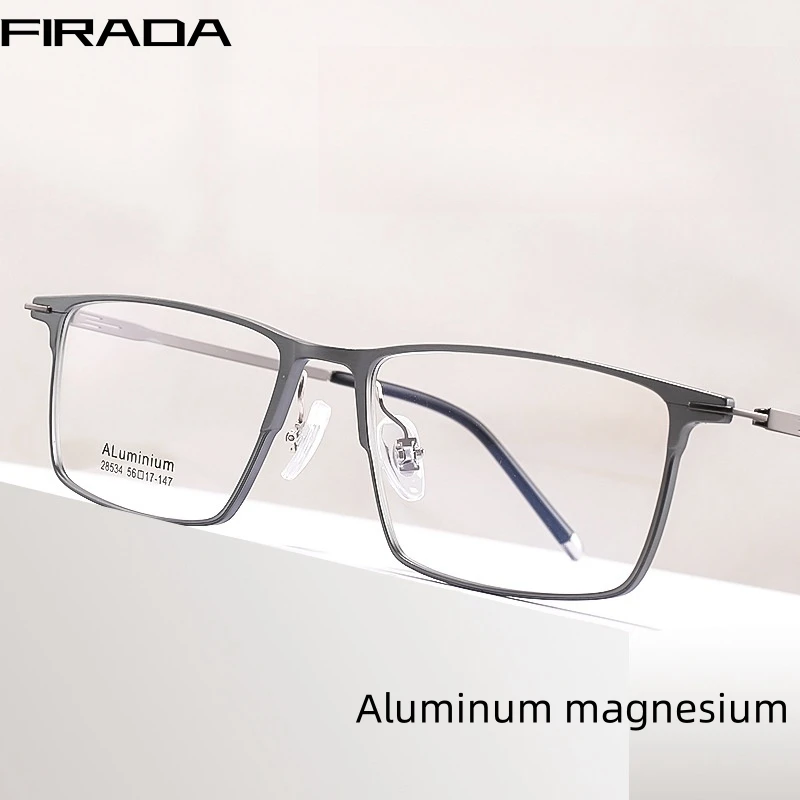 

FIRADA Fashion Eyeglasses Retro Ultra Light Aluminum Magnesium Square Eyewear Optical Prescription Glasses Frame For Men 28534SF