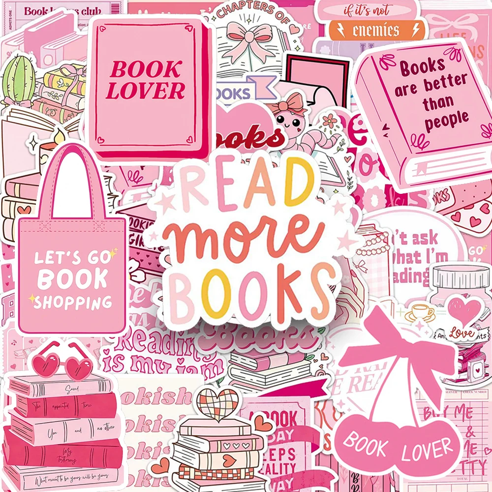 

10/30/50pcs Funny Cartoon Pink Bookish Aesthetic Stickers Cute Reading Book Graffiti Decals DIY Luggage Phone Laptop Sticker Toy