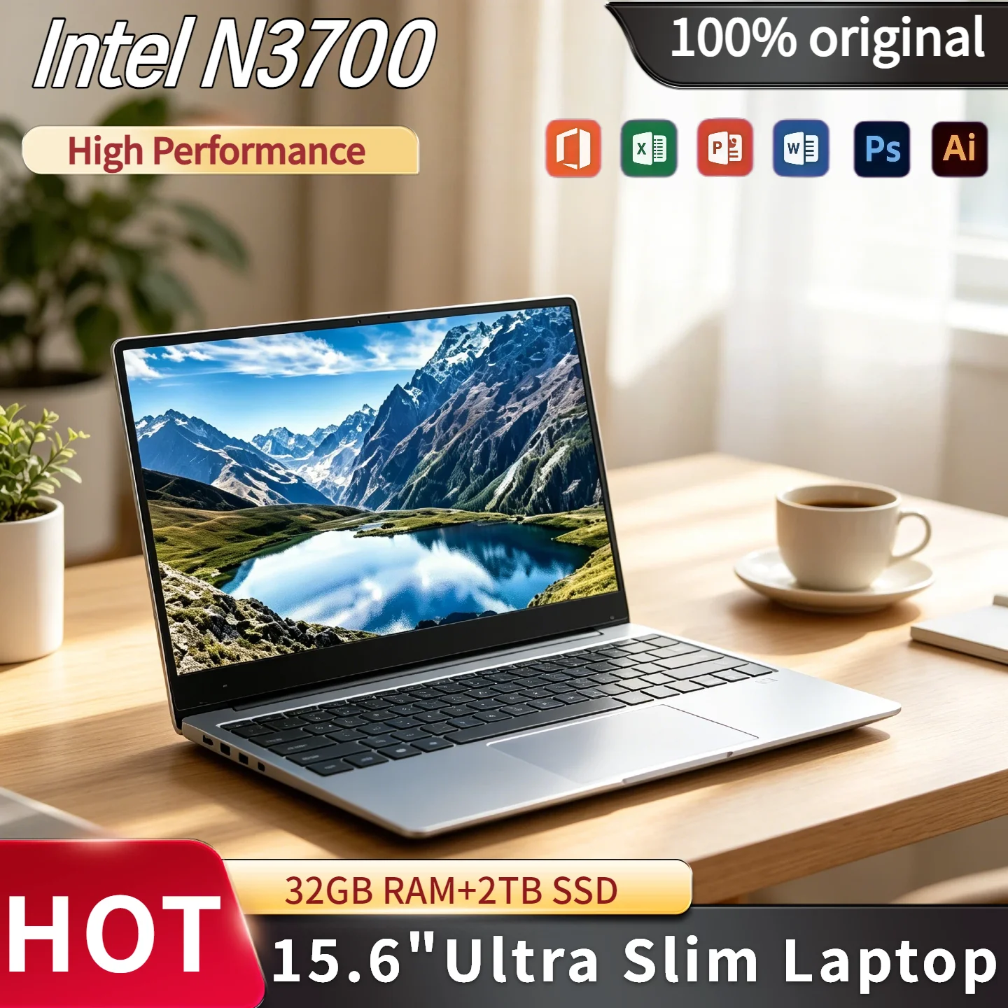 Intel N3700 15.6 Inch Laptop 4C 4T 1.6GHz Base 2.4GHz Turbo 16GB RAM 2TB SSD Ultra Slim Gaming Pro High Performance Unit Plus