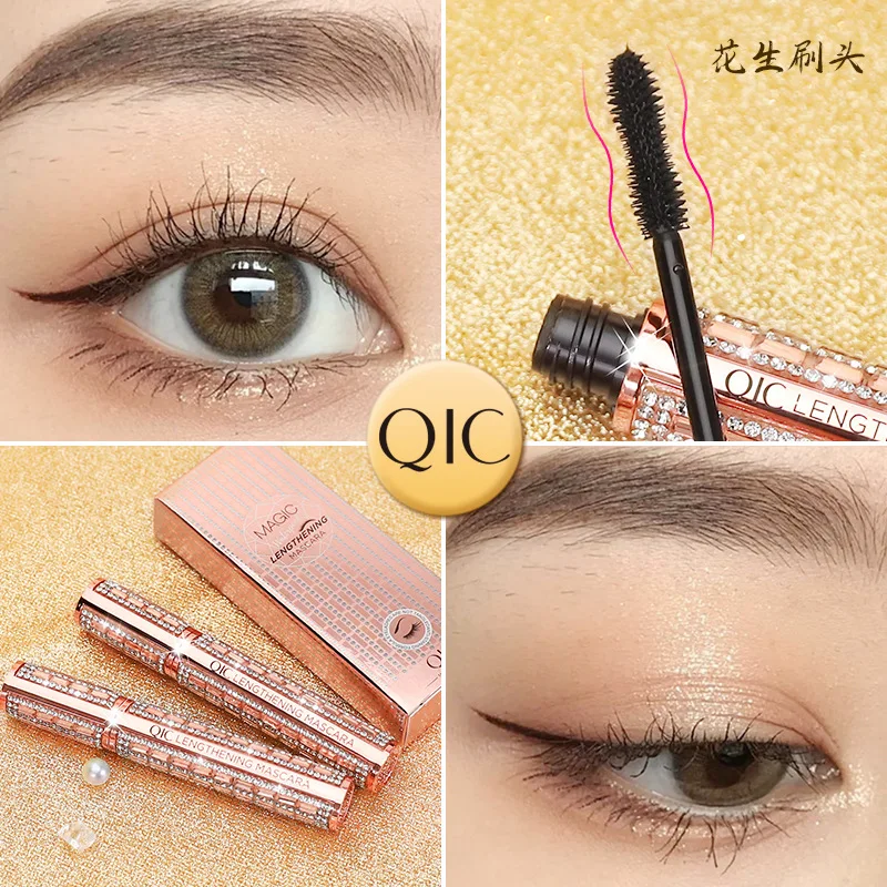 natural-curling-crushed-diamond-mascara-waterproof-peanut-silicone-brush-no-smudge-cross-border-for-beauty-essential