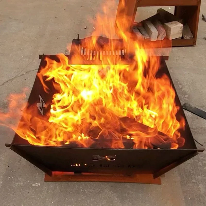 Corten steel  Outdoor Backyard BBQ Brazier Fire Pit with Chimney Firepit  factory direct sale