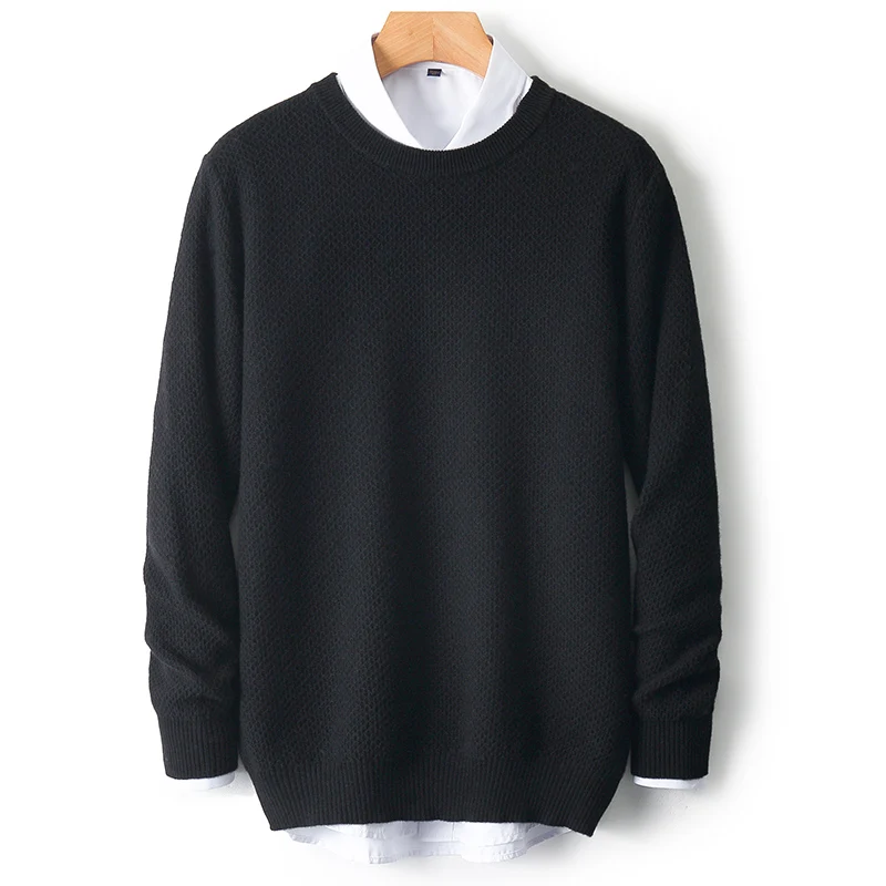 

Sweater men's round neck autumn and winter new knitted sweater loose large size genuine solid color casual wool base shirt