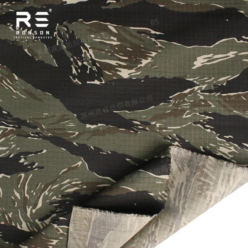 Tiger Stripe Black Camouflage TC 65/35 Polyester 65% Cotton 35% Rip-Stop Fabric Durable for Tactical Gear Uniforms and Outdoor