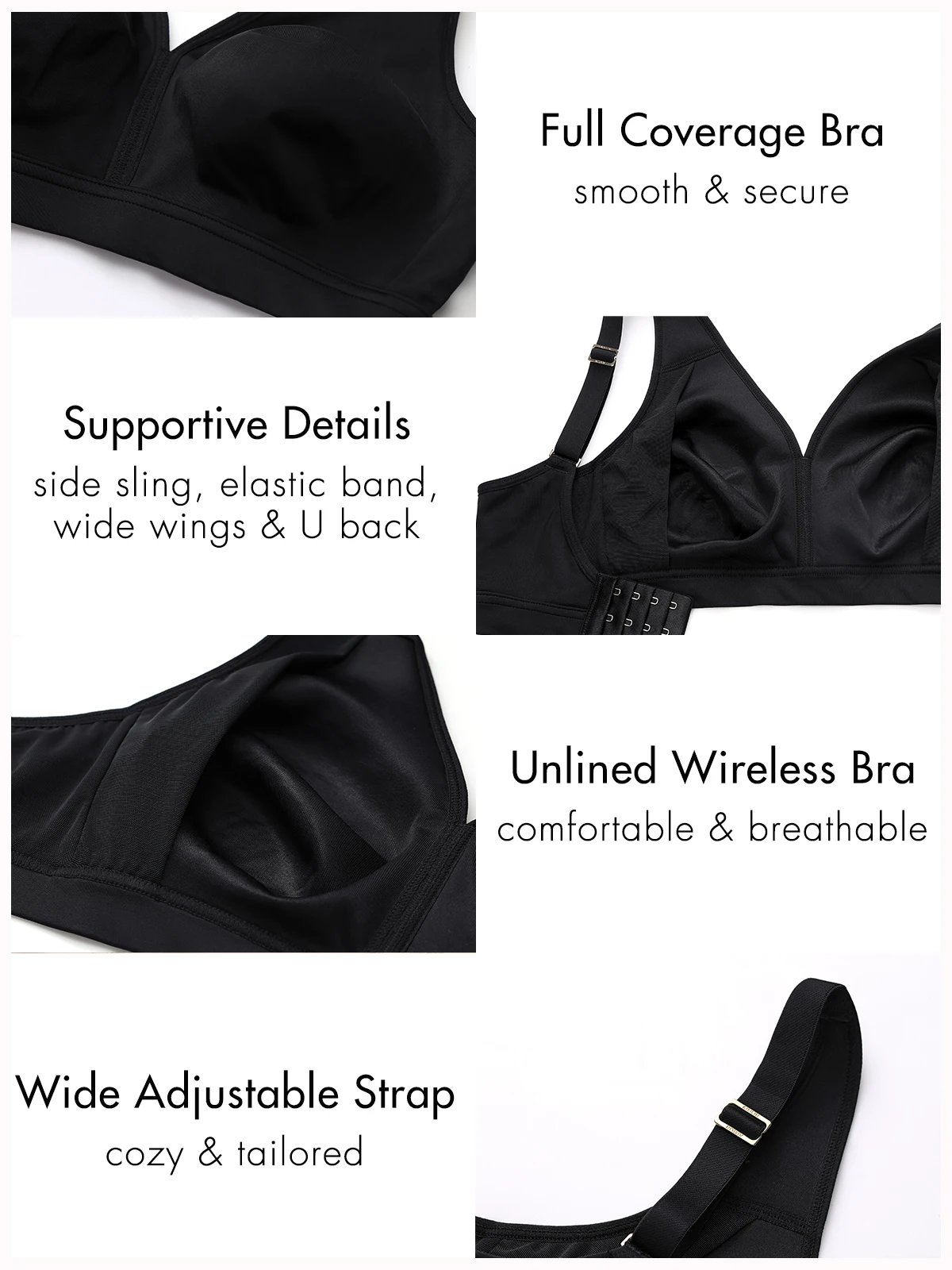 Women\'s Plus Size Wireless Bra Support Comfort Full Coverage Unlined No Underwire Smooth B C D DD E F