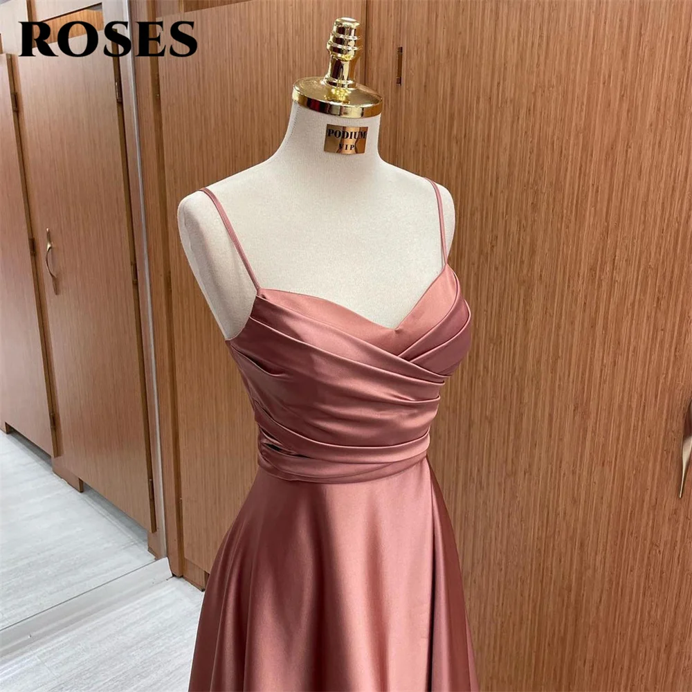 ROSAS Spaghetti Strap Prom Dress Blush Pink Party Dress Mancha Plissado Vestidos de Celebridades Uma Linha Vestido de Festa de Casamento Lisч Berat