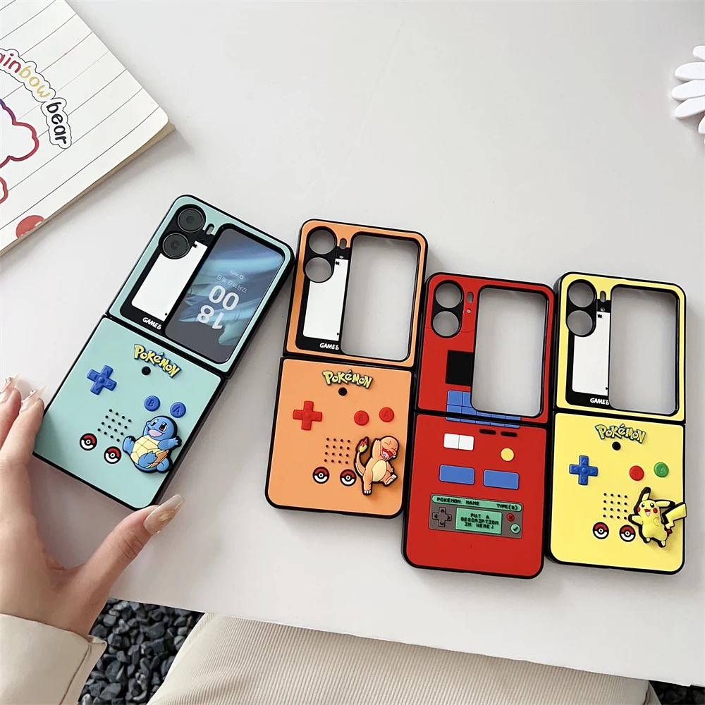 japan Anime P-Pokemon Phone Case For OPPO Find N2 Flip N3 Flip Charmander Squirtle P-Pikachus Cartoon Flip folding Leather Cover