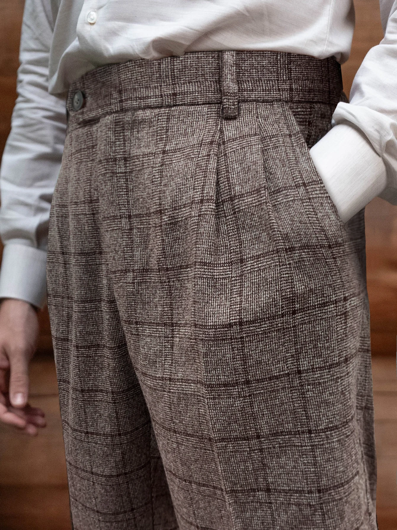 

Мужские элегантные неаполитанские шерстяные брюки, осень-зима, новый стиль, облегающие брюки с высокой талией, прямые брюки в клетку, но