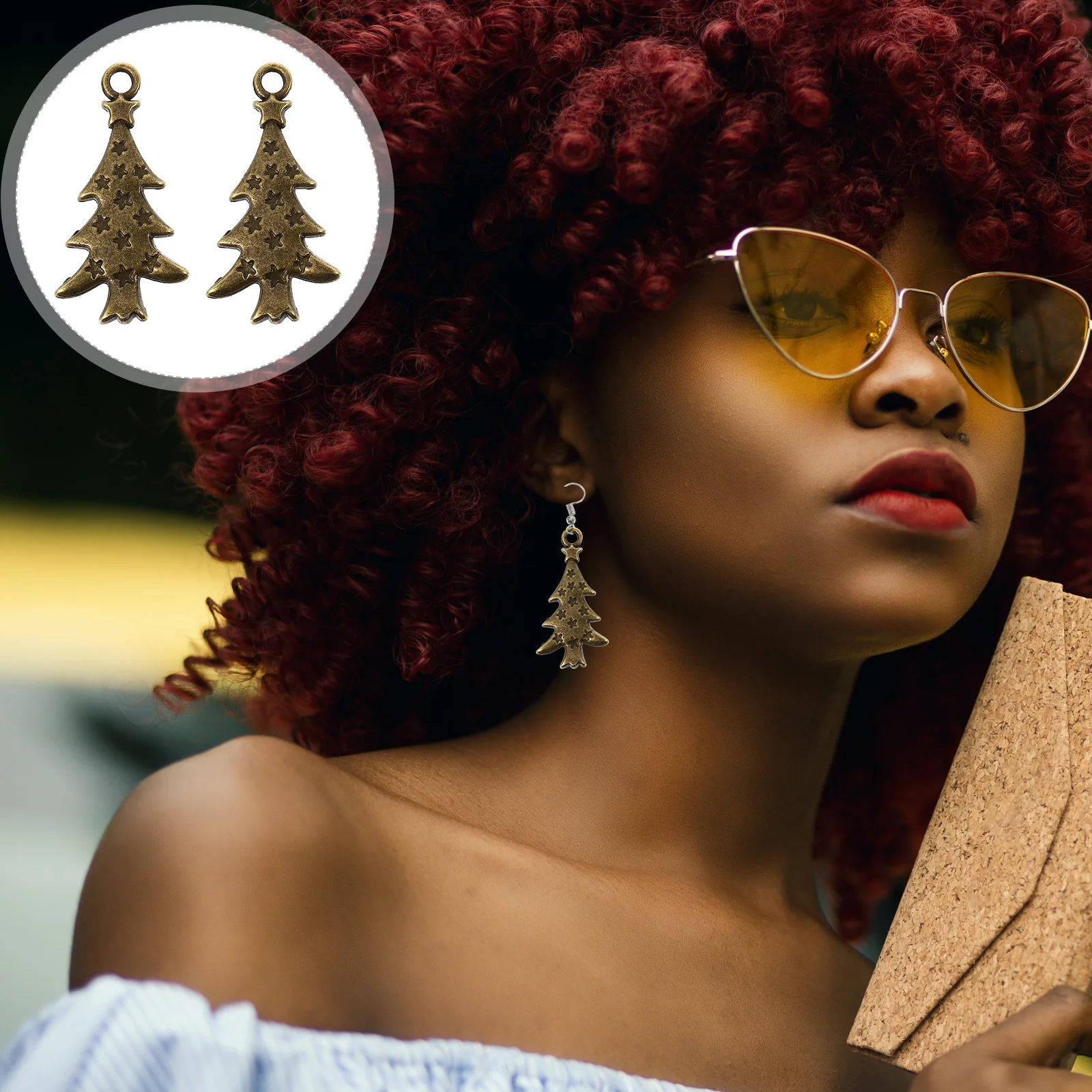 

100Pcs DIY Jewelry Charms Christmas Tree Star Design Pendant Craft Kit for Anklet Keychain Mobile Phone Decoration Personality