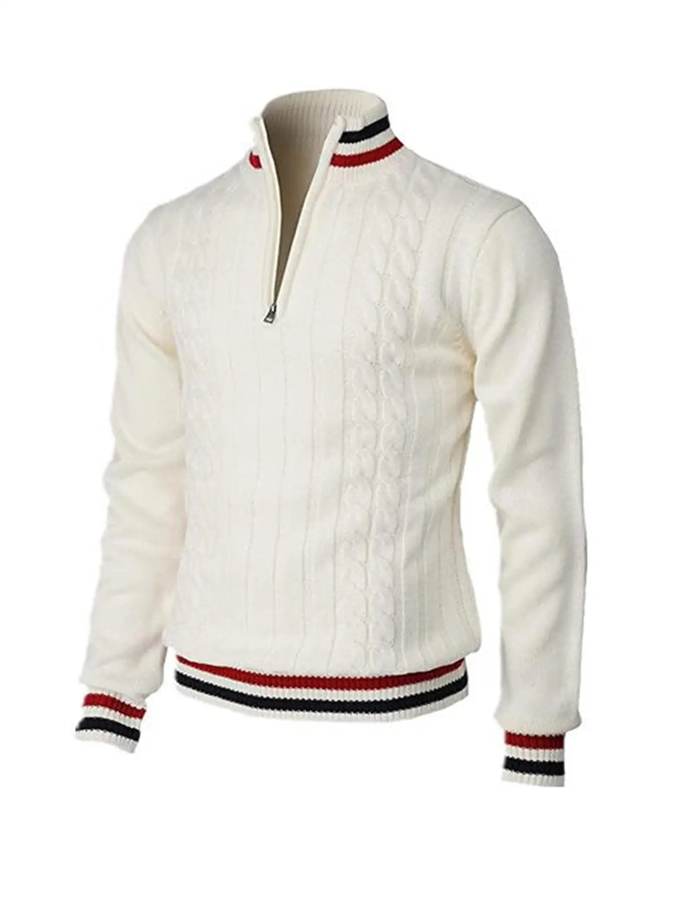 

Thickened Version2025 Autumn and Winter Men's Quarter-Zip Sweater Pure Cotton Mock Neck Knit Long Sleeve Pullover Sweater 560G
