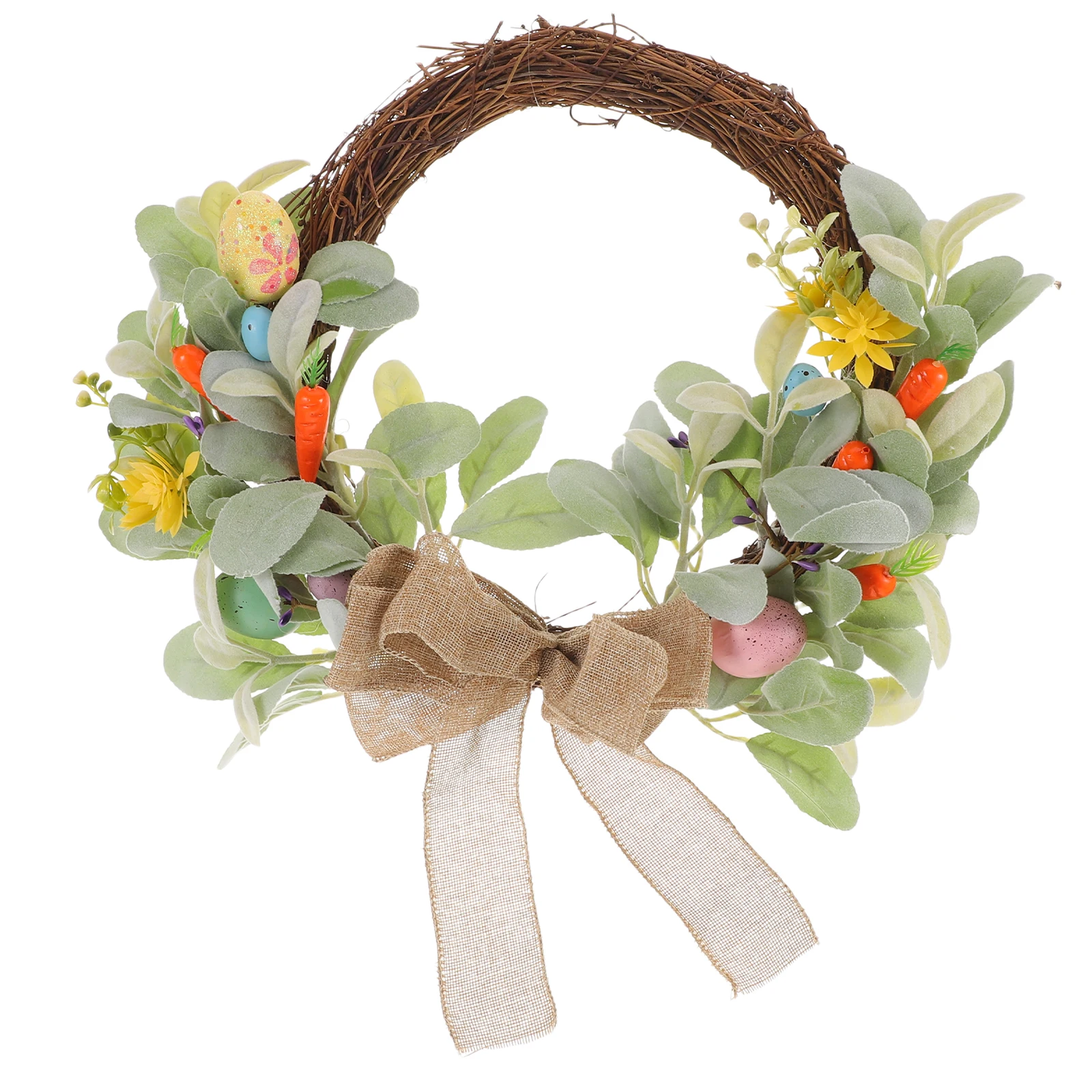 

Front Door Easter Wreath with Artificial Eggs and Bowknot Handcrafted Spring Garland for Home Garden Cafe Decoration Festive