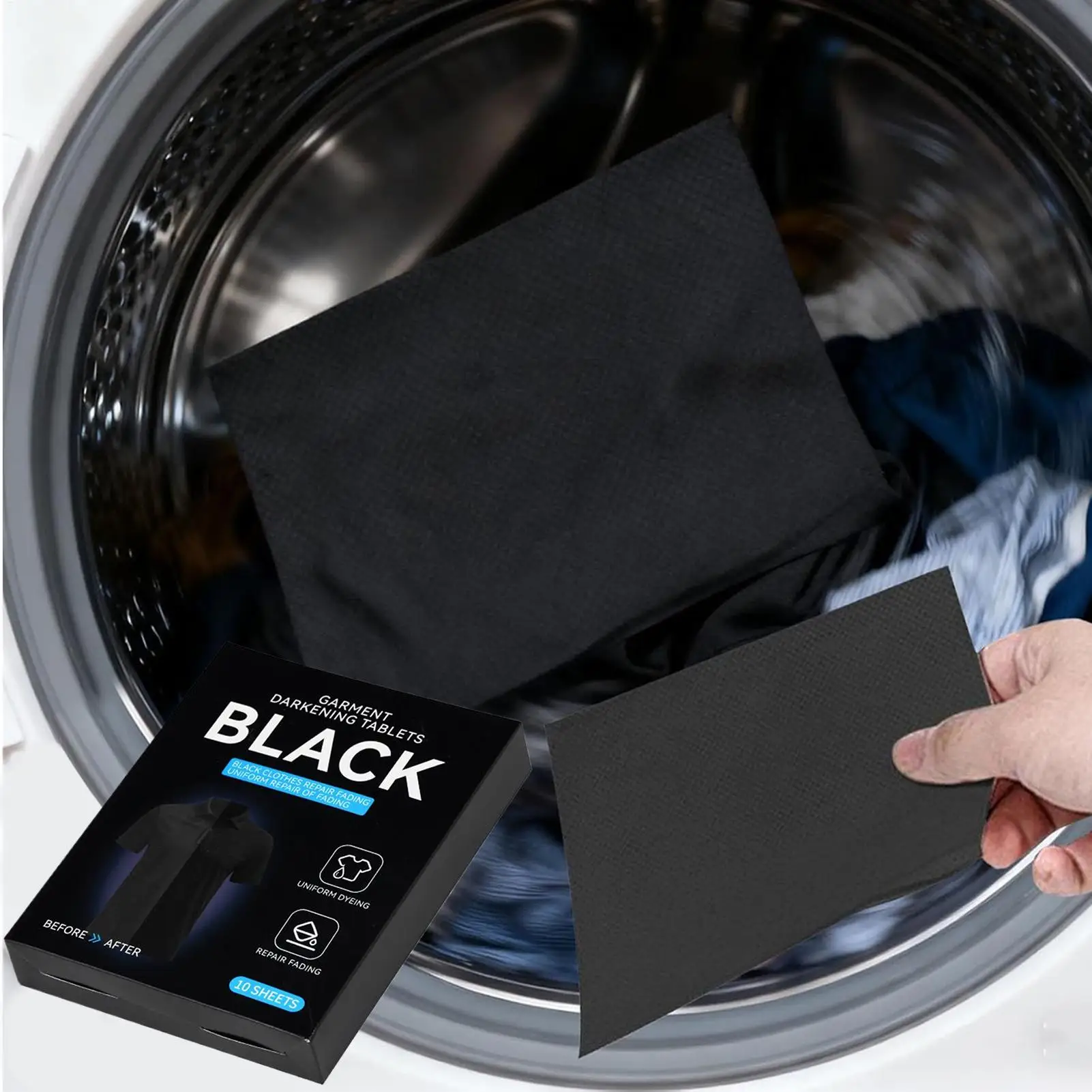 10 Sheets Black Fabric Dye Fabric No-Bleed Paint Restorer Detergent Sheets For Home School Apartment Allow Mixed Washes Prevents