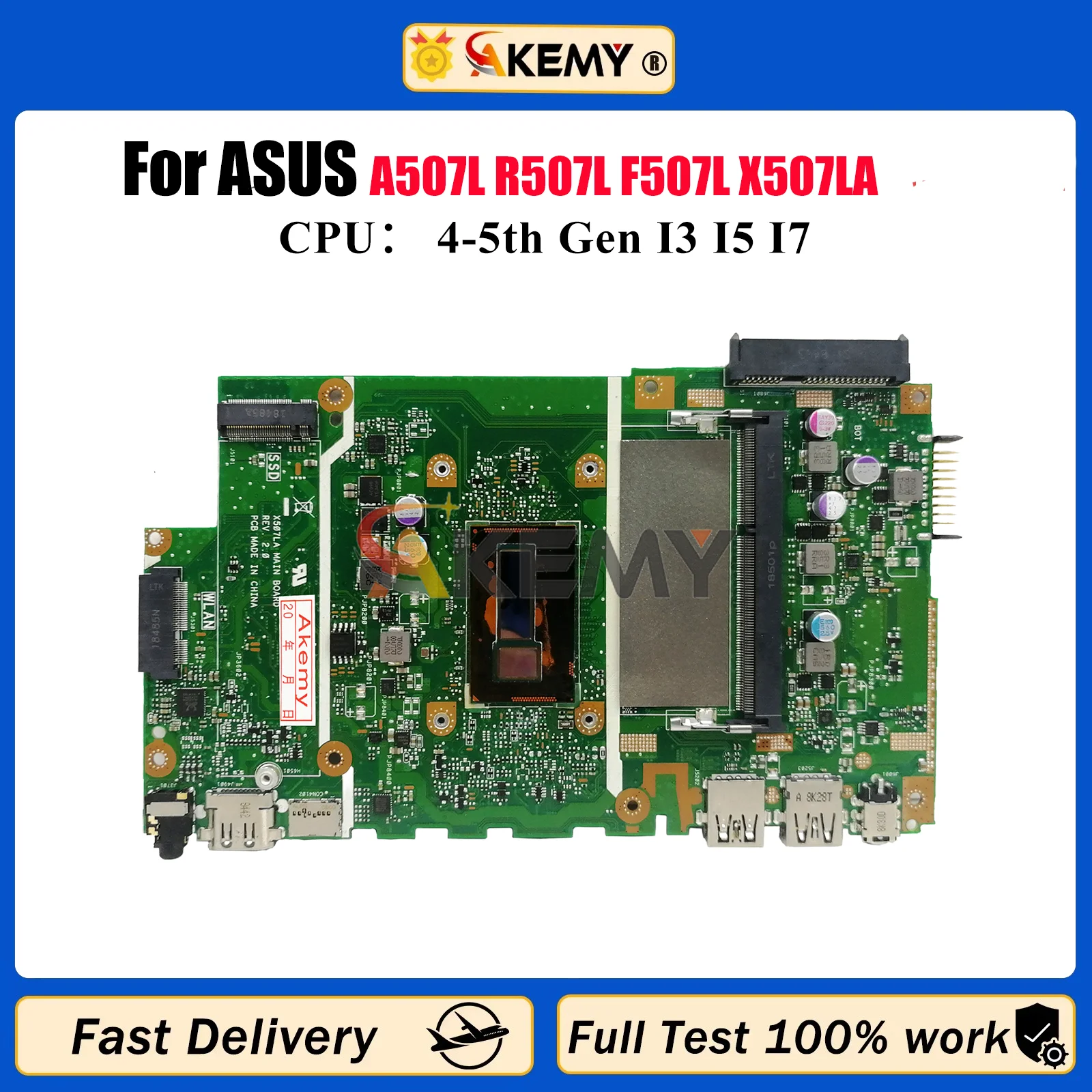 

X507LA Laptop Motherboard For ASUS VivoBook X507L A507L R507L F507L X507LA Notebook Mainboard W/ I3 I5 I7 CPU tests OK fast ship
