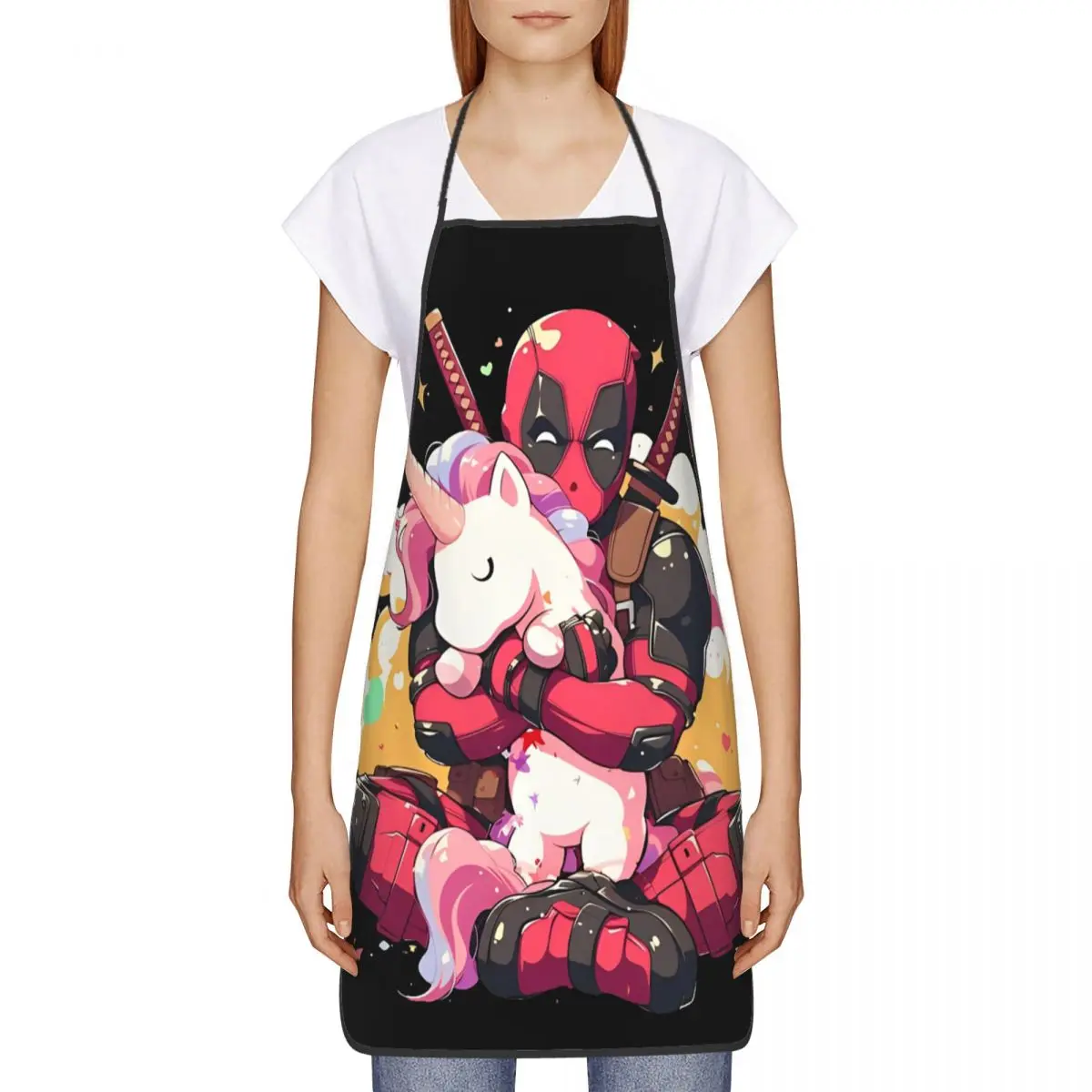 Deadpool Superhero Hold Unicorn Apron Household Cleaning Gardening Aprons Kitchen Sleeveless Pinafore Adult