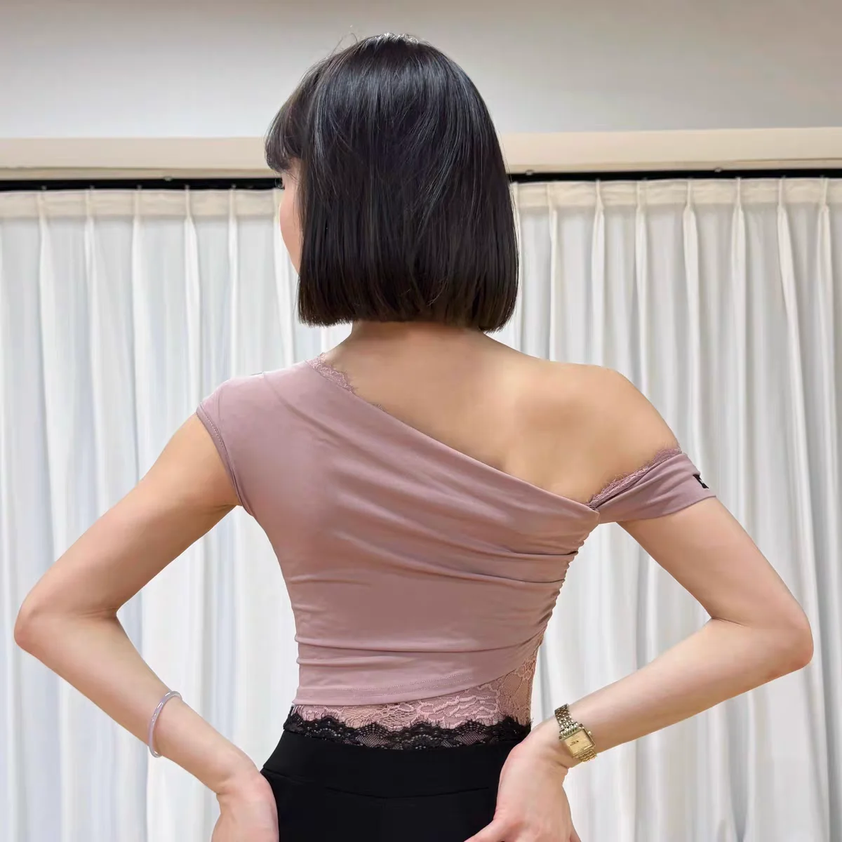 Latin Dance Costume Women Lace-spliced Sloping Shoulder Jumpsuit Practice Clothes Chahcha Samba Latin Dance Clothes Wear DN21212