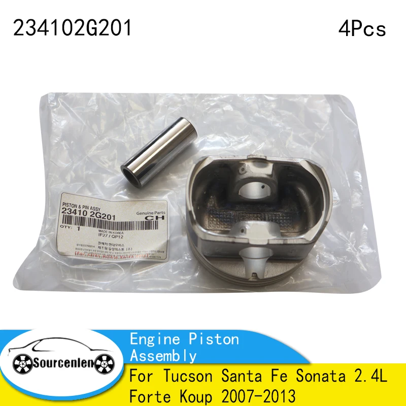 4Pcs Engine Piston Assembly 234102G201 For Tucson Santa Fe Sonata 2.4L Forte Koup 2007-2013 23410-2G201