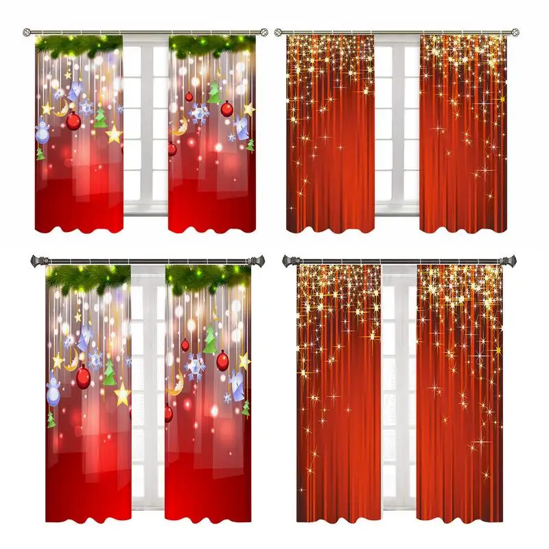 2PCS Digital Printing Christmas Curtains Semi-shading Sun-proof Polyester Door Curtain for Christmas Holiday Party Supplies