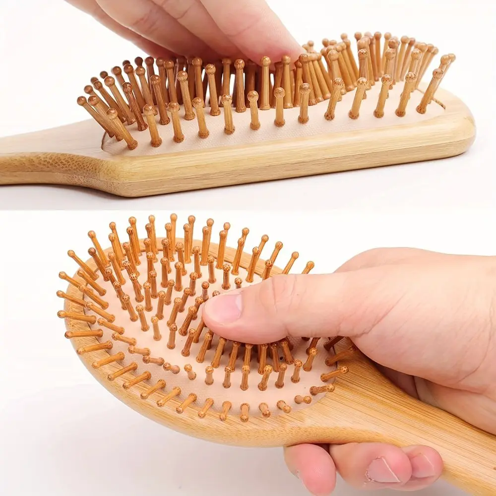 1pc Eco Friendly Air Cushion Massage Comb, Portable Hairbrush With Bamboo Handle For Massaging Scalp, Home Essentials