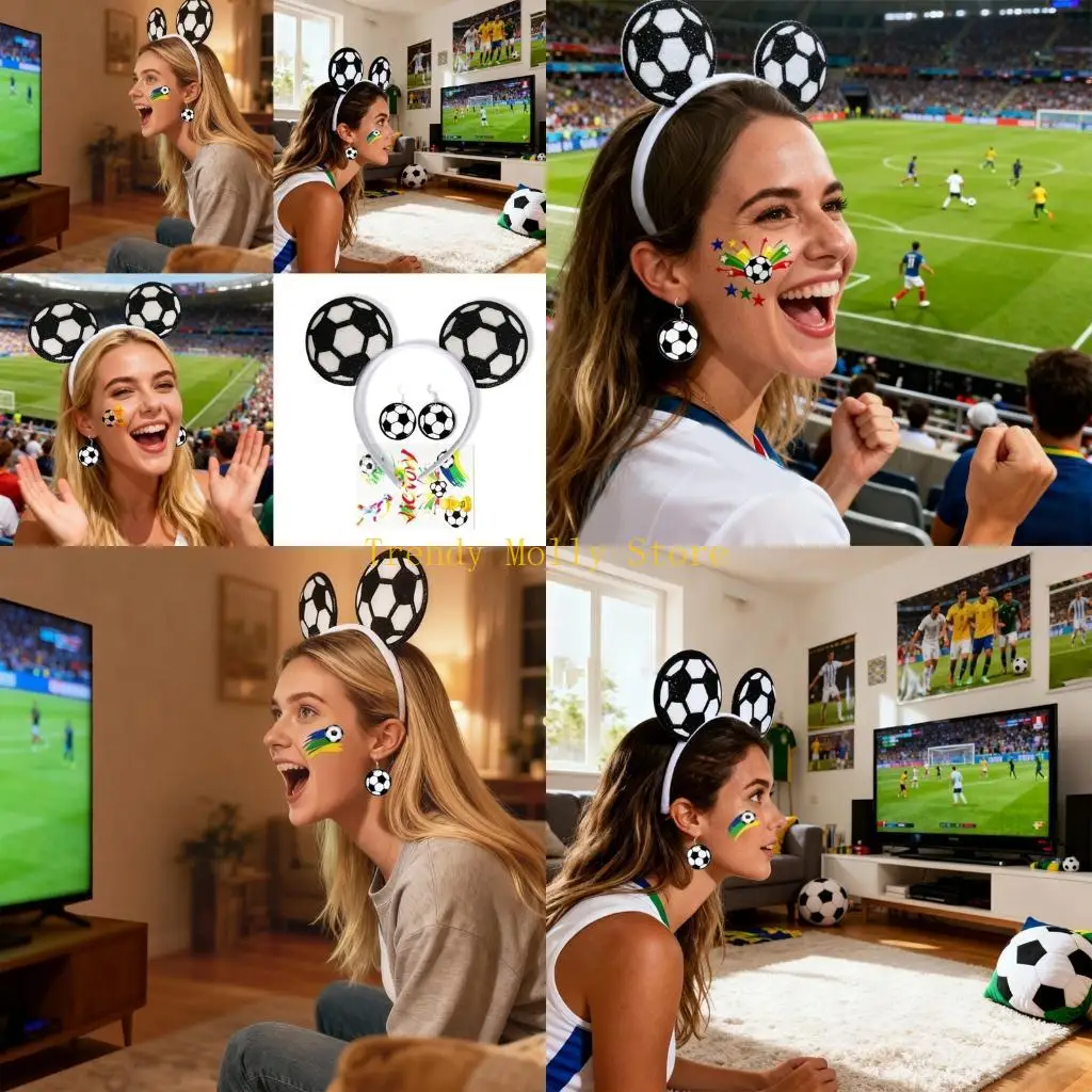 

N5KB 1 Set Cheerleader Football Design Headdress Stylish Sports Theme Headpiece Hanging Ear Jewelry And Body Art Decal