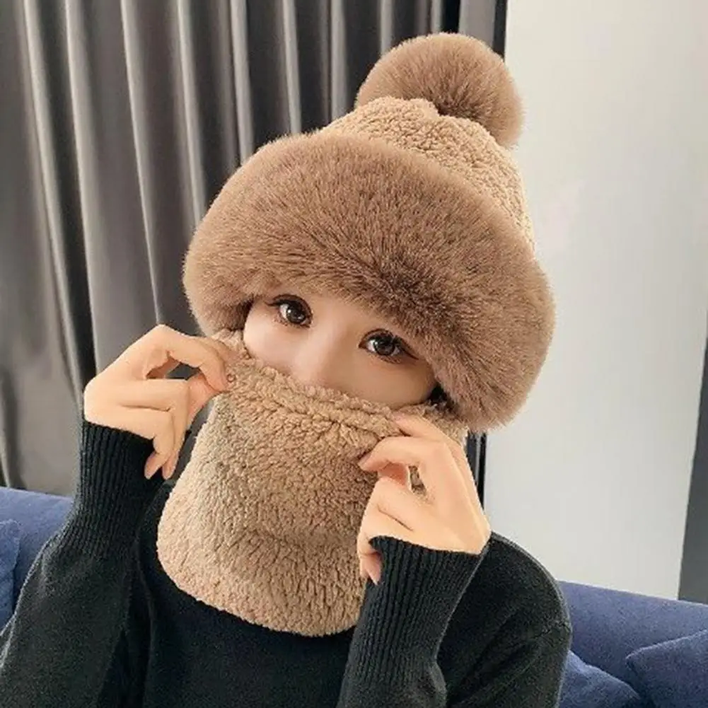 Winter Women Hat Scarf Windproof Plush Neck Warmer Scaves Set Soft Comfortable Warm Scarf Hat For Cold Weather