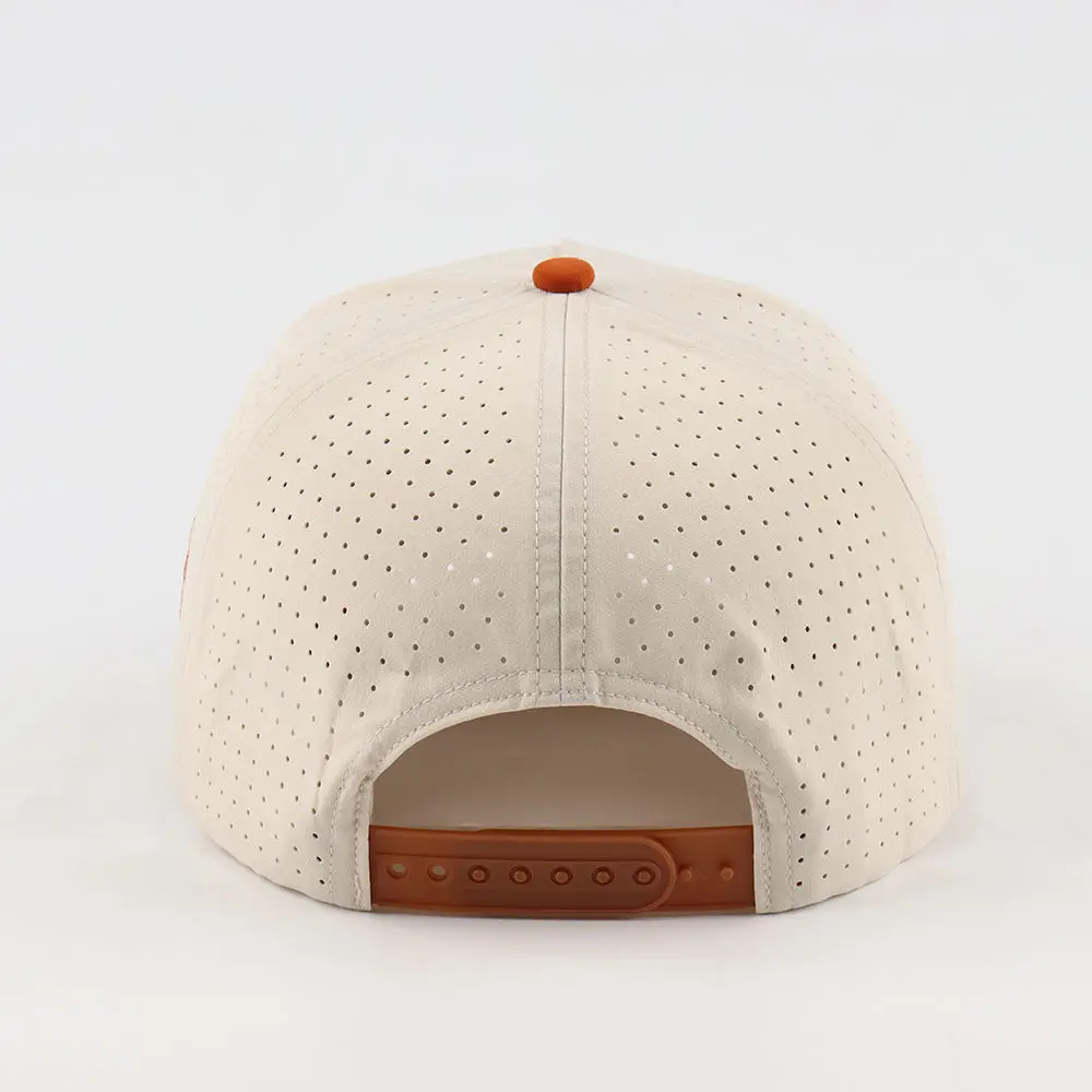 Custom Men's 5-Panel Laser Cut Hole Perforated Baseball Cap Waterproof Sport Hat with Dog Woven Label Logo High Quality OEM ODM view 4