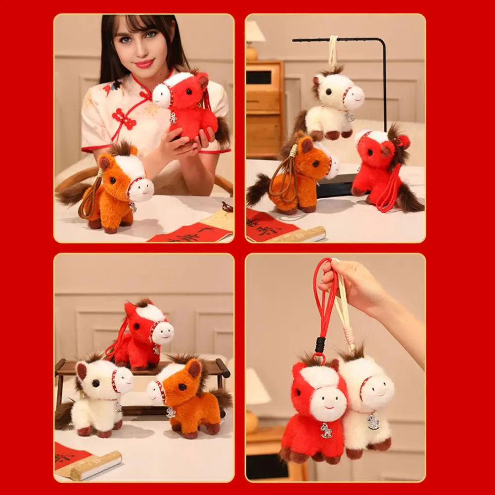 Chinese Zodiac Jewelry Zodiac Lucky Horse Plush Keychain Pendant Set Year of Horse 2026 Birthday Xmas Gift Soft Stuffed for Home